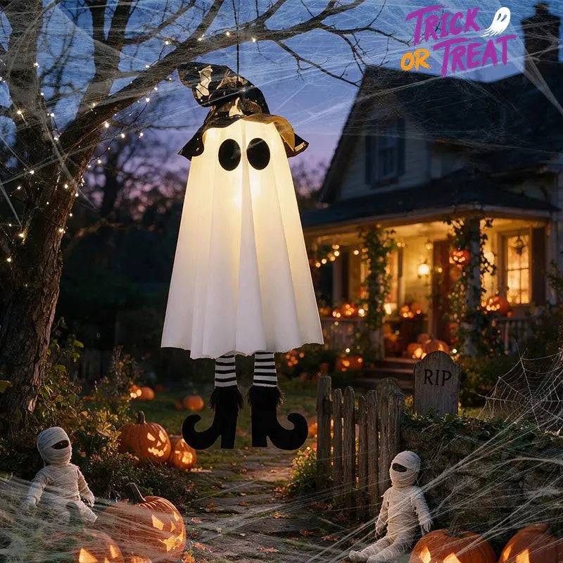 Decoración colgante de fantasma de mago con luz LED de Halloween, lámpara de fantasma de bruja aterradora con luz intermitente, adorno alimentado por batería