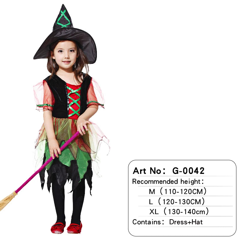 Disfraces de personajes de brujas de Halloween: hermosos vestidos para niñas, juegos de rol infantiles como No broomthe Devil Queen, Witch Carnival
