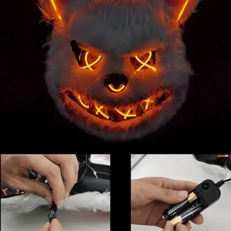 Bunny Mask Masquerade LED Rabbit Bear Mask Glowing Halloween Party,Mask For Carnival Cosplay Props Party without batteries
