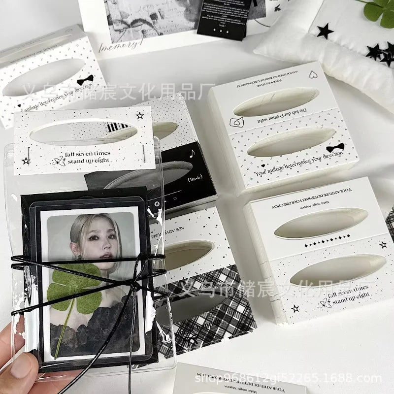 10pcs/set Aesthetic Black White Cut-Out Card Holder Ins Style Greeting Card Kit  Mini DIY Gift Packaging with Fold-Over Design