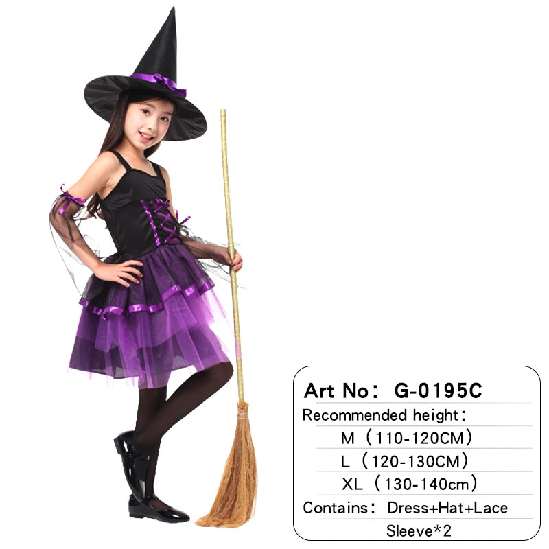 Disfraces de personajes de brujas de Halloween: hermosos vestidos para niñas, juegos de rol infantiles como No broomthe Devil Queen, Witch Carnival