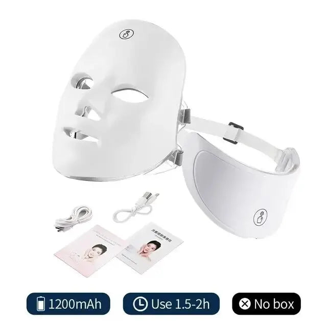 Mascarilla Facial Led de 7 colores con cuello, mascarilla de terapia de luz roja para reafirmar la piel, estiramiento, antienvejecimiento, bioluz, blanqueamiento de belleza para el hogar