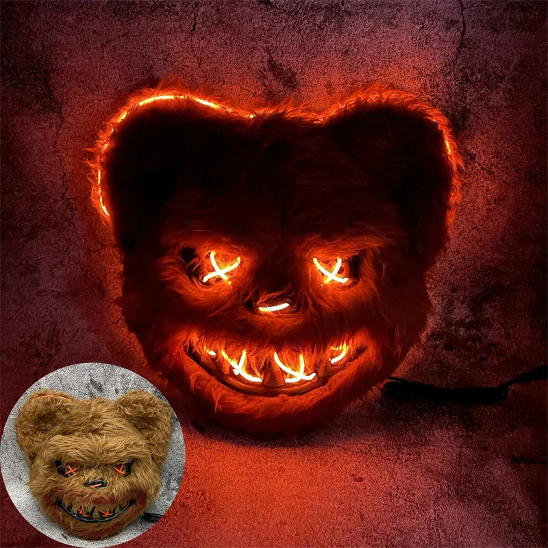 Bunny Mask Masquerade LED Rabbit Bear Mask Glowing Halloween Party,Mask For Carnival Cosplay Props Party without batteries