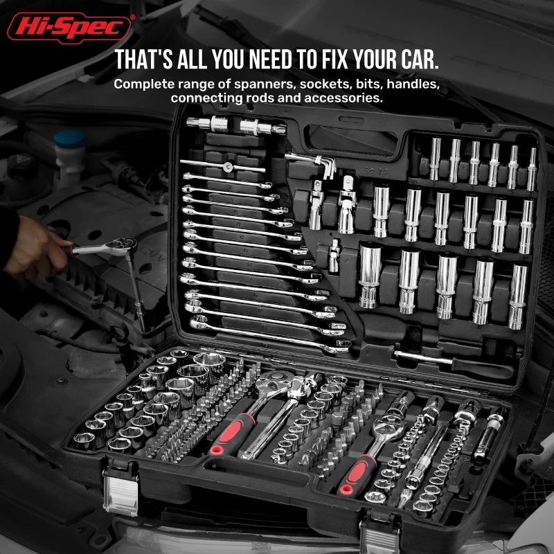 Hi-Spec 216pcs Mechanical Tool Box Hand Tool Kit Mixed Wrenches 1/2" 1/4" 3/8" Socket Set Garage Auto Repair Tool Set