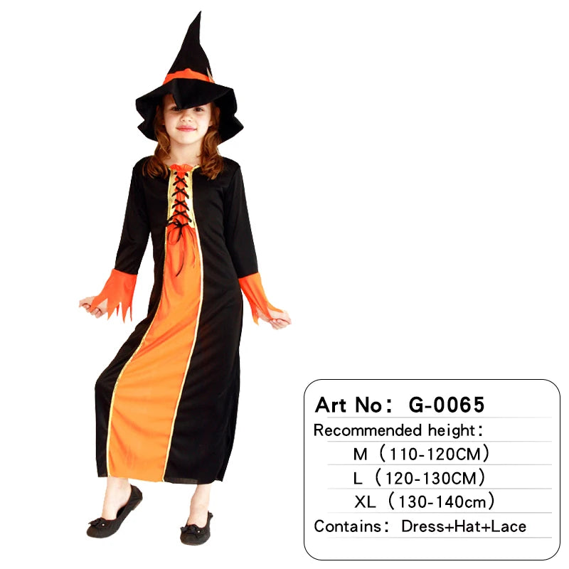 Disfraces de personajes de brujas de Halloween: hermosos vestidos para niñas, juegos de rol infantiles como No broomthe Devil Queen, Witch Carnival