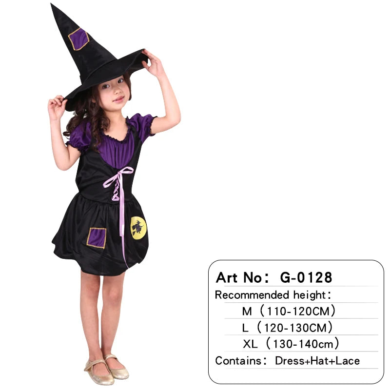Disfraces de personajes de brujas de Halloween: hermosos vestidos para niñas, juegos de rol infantiles como No broomthe Devil Queen, Witch Carnival