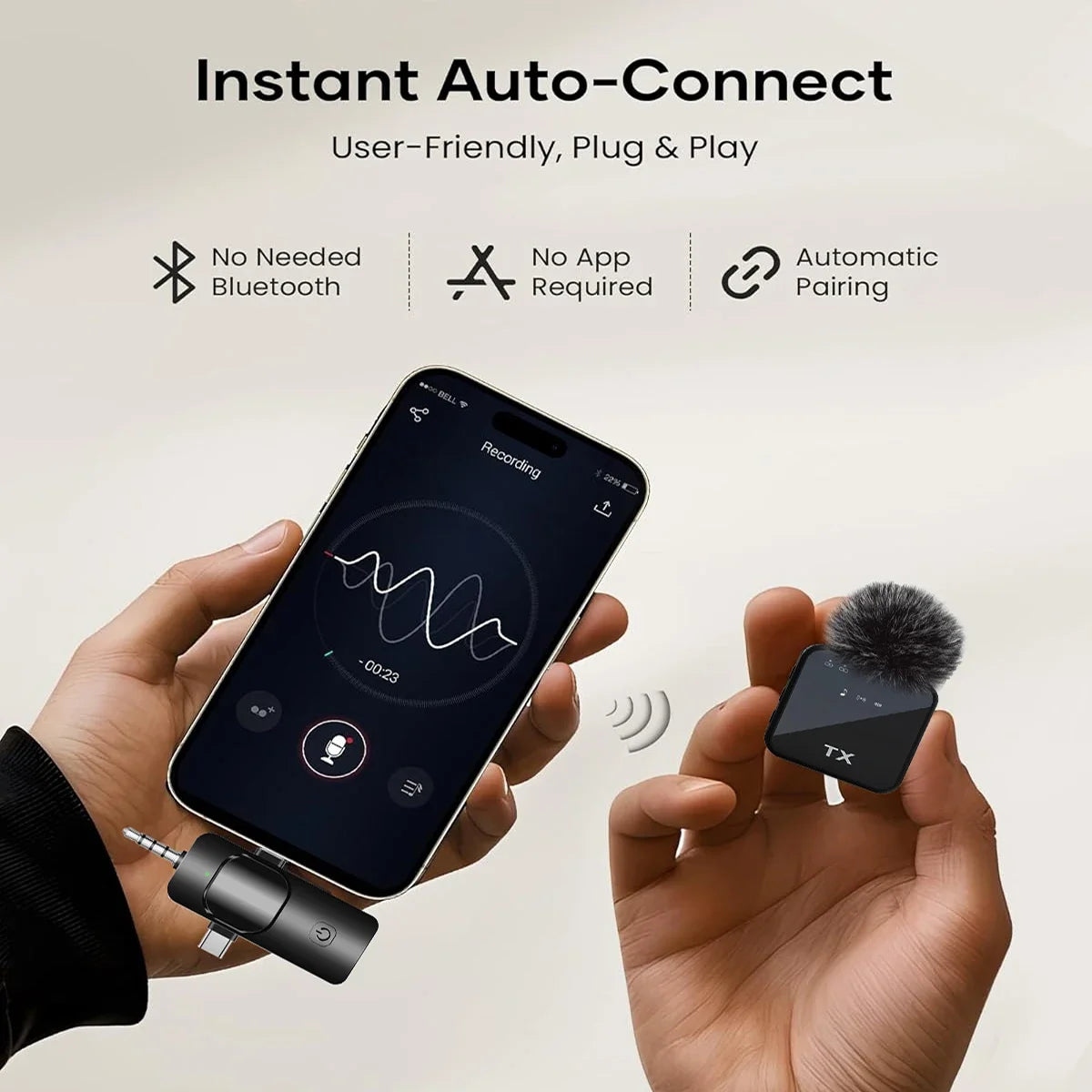 Micrófono Lavalier inalámbrico para cámara, iPhone, Android, micrófono con reverberación de sonido, grabación de vídeo, Podcast, micrófono con Clip de reducción de ruido