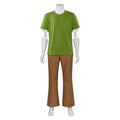 Disfraz de Cosplay Shaggy para hombres adultos, camisa de manga corta con cuello en V verde y pantalones marrones, traje de Halloween