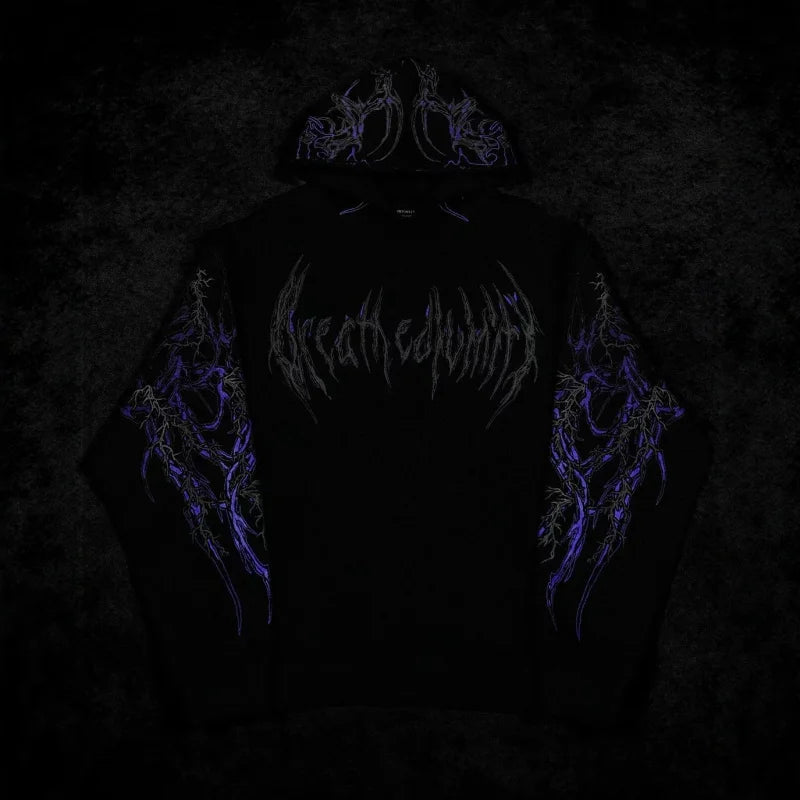 2025New American Style Men's Hooded Sweatshirt Trendy Brand Dark Style Sports Fitness High Street Autumn Winter Men's Sweatshirt