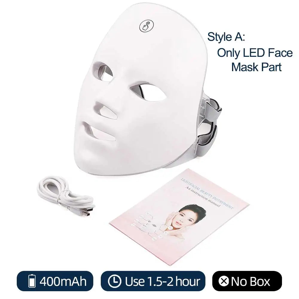 Mascarilla Facial Led de 7 colores con cuello, mascarilla de terapia de luz roja para reafirmar la piel, estiramiento, antienvejecimiento, bioluz, blanqueamiento de belleza para el hogar