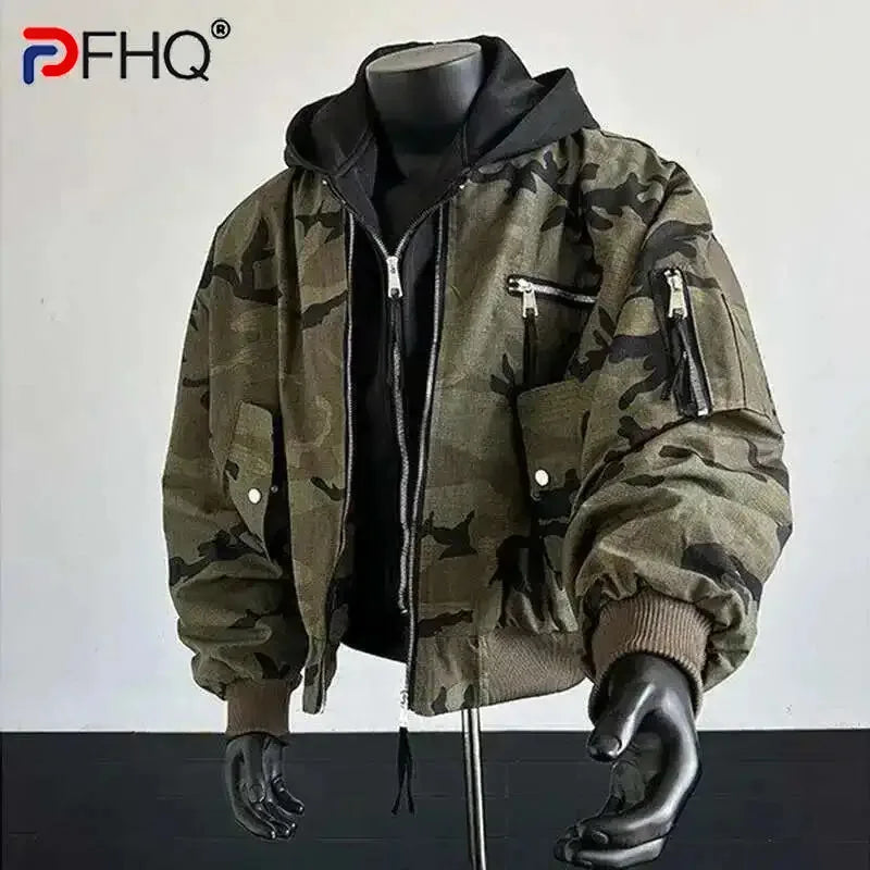 PFHQ Camouflage Men's Hooded Jacket 2025 Spring Autumn New High Street Long Sleeve Korean Style Fashion Casual Male Tops 21E2824