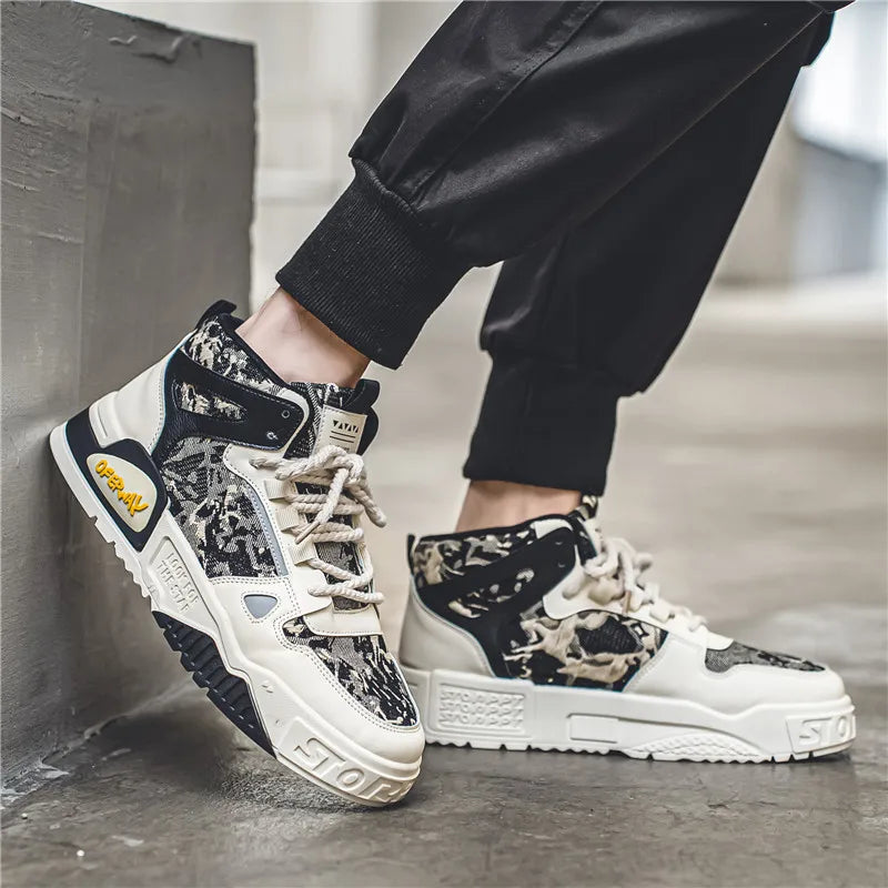 Men's high-top Korean trend sports casual shoes four seasons soft-sole anti-slip outdoor sports board shoes flat walking shoes