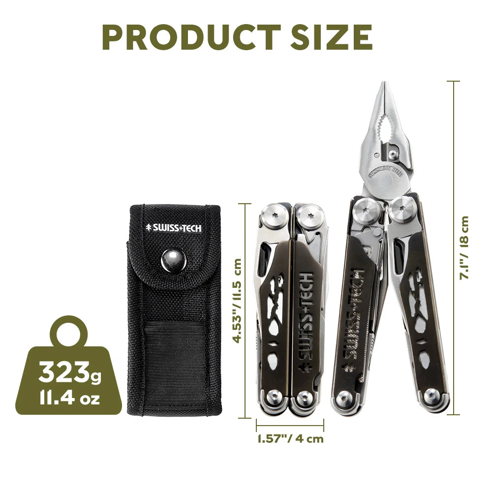 SWISS TECH Multifunctional Folding Pliers 37 in 1 Pocket Knife Portable EDC Tools Kit Set Replaceable Parts Outdoor Camping Gear