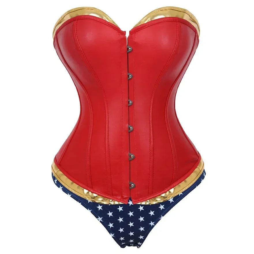 Corsé Steampunk de piel sintética para mujer con pantalones cortos con cordones Ovebust Bustier disfraz de superhéroe de Halloween de talla grande