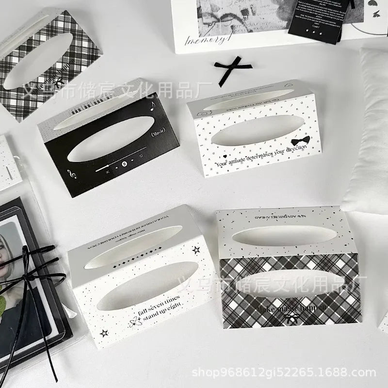 10pcs/set Aesthetic Black White Cut-Out Card Holder Ins Style Greeting Card Kit  Mini DIY Gift Packaging with Fold-Over Design