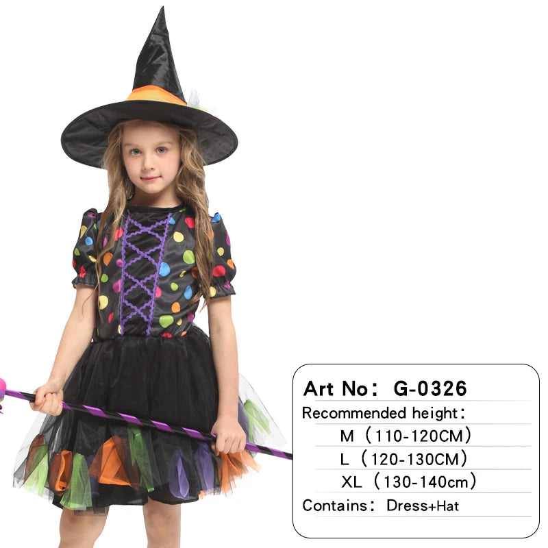 Disfraces de personajes de brujas de Halloween: hermosos vestidos para niñas, juegos de rol infantiles como No broomthe Devil Queen, Witch Carnival