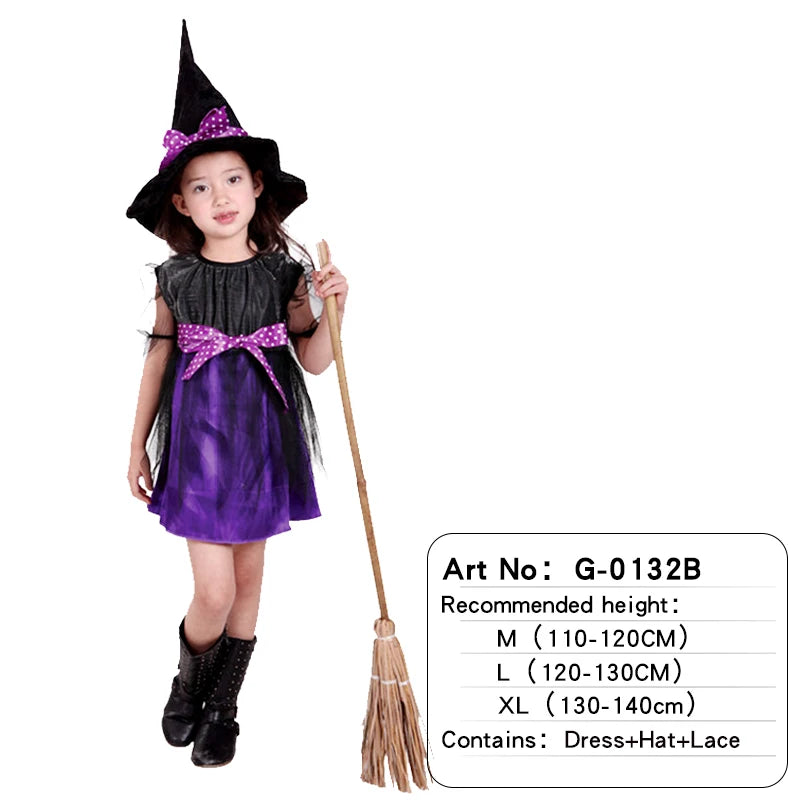 Disfraces de personajes de brujas de Halloween: hermosos vestidos para niñas, juegos de rol infantiles como No broomthe Devil Queen, Witch Carnival