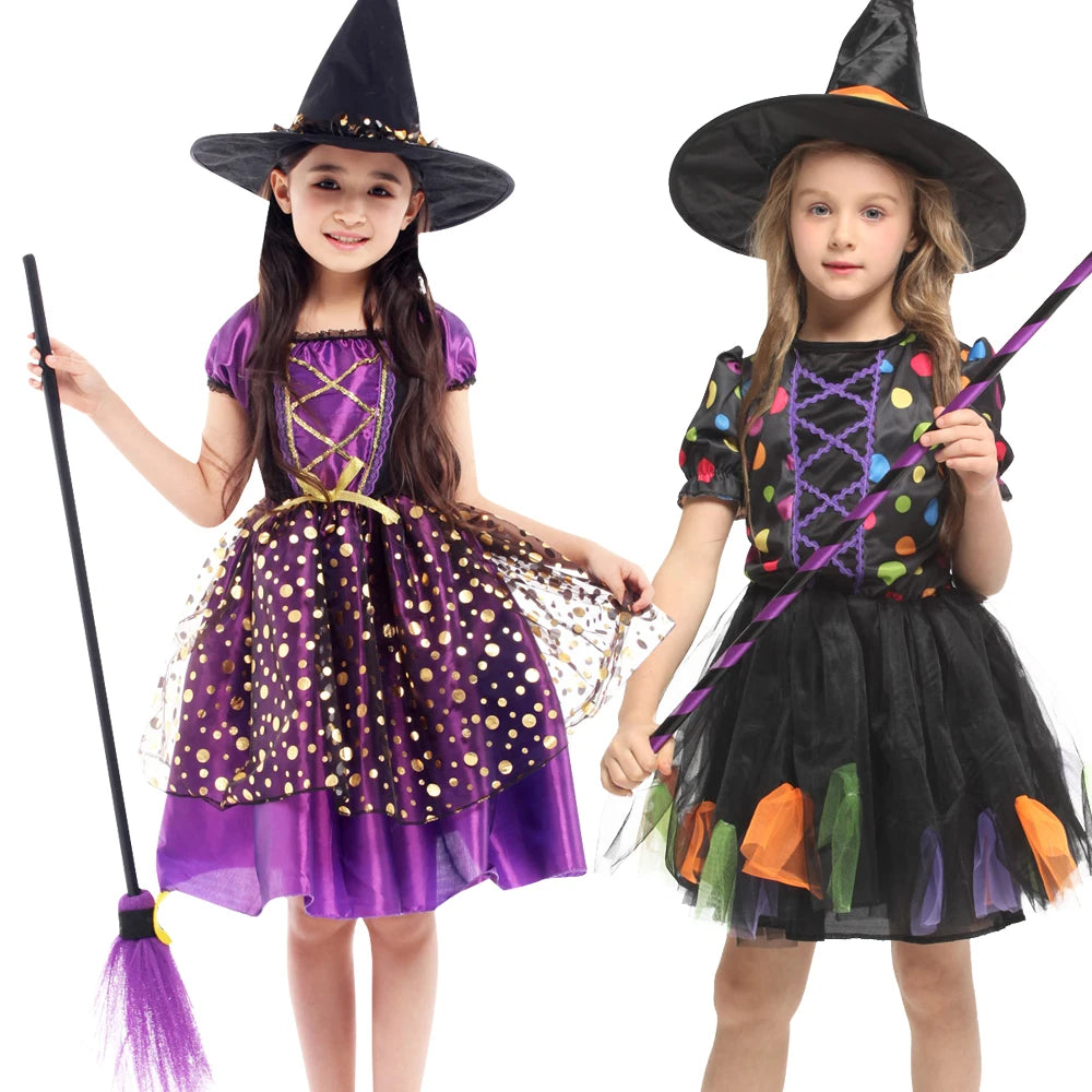 Disfraces de personajes de brujas de Halloween: hermosos vestidos para niñas, juegos de rol infantiles como No broomthe Devil Queen, Witch Carnival