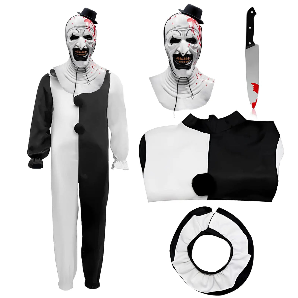 Kids Terrifier Clown Costume Halloween Art the Clown Costume Scary Terrifier Black White Jumpsuit Outfits for Cosplay Party