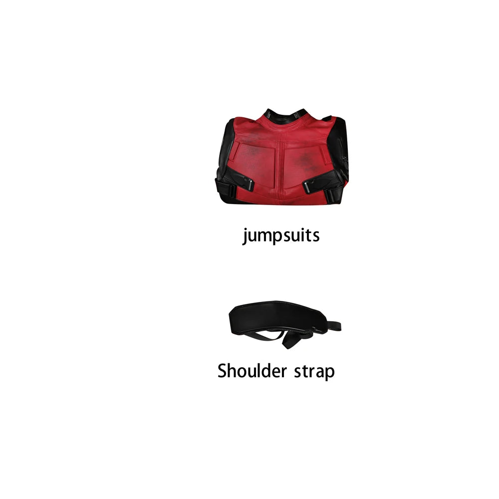 High Quality Red Wade Wilson Cosplay Costume Man Jumpsuit Headgear Accessories Outfit Full Set and Individual Items Are Sold