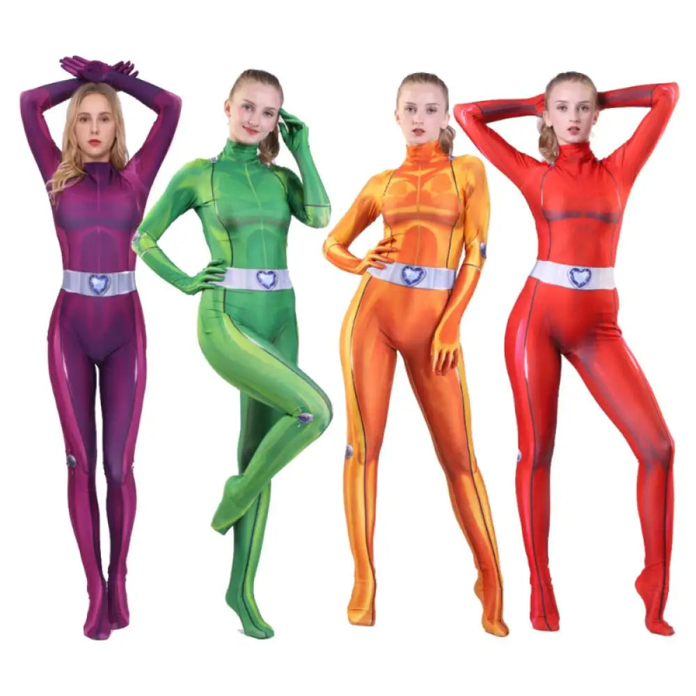 Disfraz de Cosplay de Totally Spies para mujeres y adultos, mono con estampado 3D de trébol Ewing Zentai, mono de Cosplay de Alexandra para Halloween