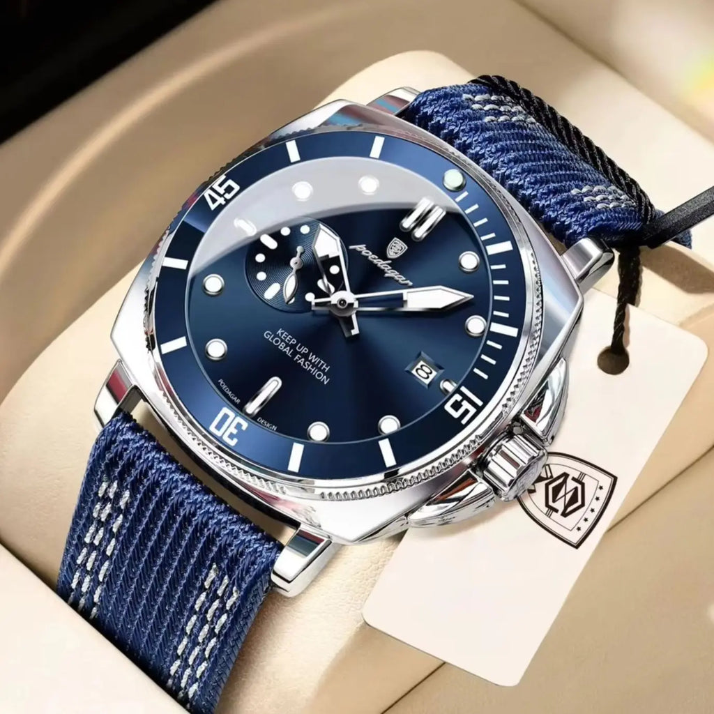 POEDAGAR Top Original Male Wristwatch Luminous Waterproof Date Fashion Men Clock Nylon Leather Quartz Men's Watches Reloj Hombre